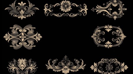Collection of Elegant Ornate Floral Design Elements
