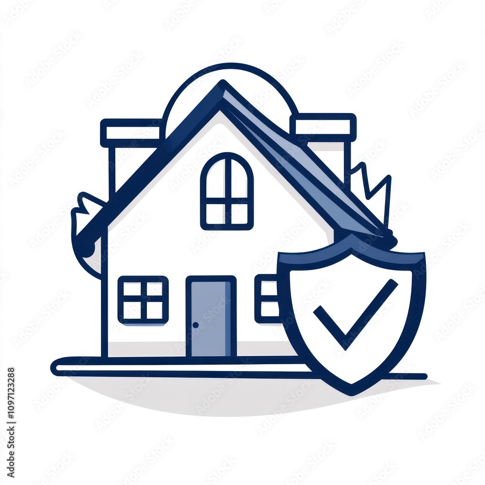 Aufkleber a house icon with a checkmark and a shield beside, symbolizing the reliability and security property