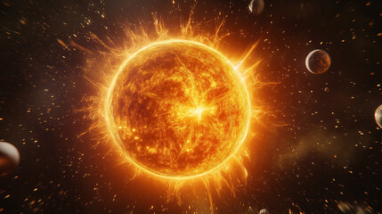 Obraz premium A Celestial Map of the Solar System, Featuring the Sun as the Core and Orbiting Planets in Their Pathways, Displaying the Cosmic Interactions and Distances Between Each Planetary Body 