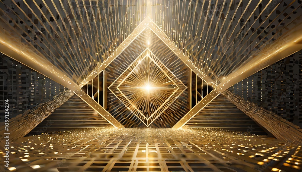 Poster golden light rays effect with geometric shapes â€“ a mesmerizing blend of abstract radiance, illumin