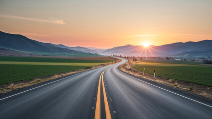 Open Road at Sunrise: A Journey Begins in Nature's Embrace