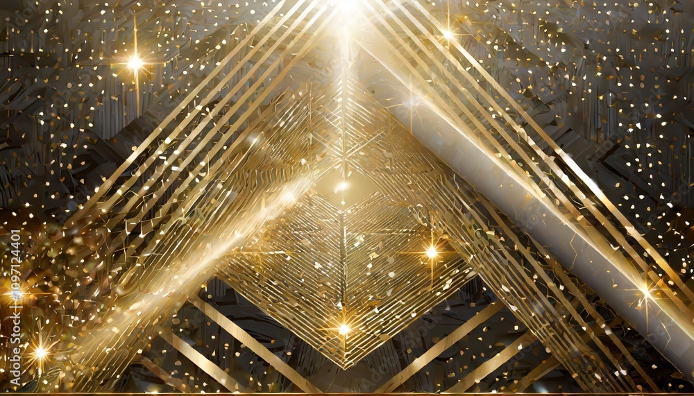 Aufkleber golden light rays effect with abstract geometric shapes creating a dazzling design. ideal for modern