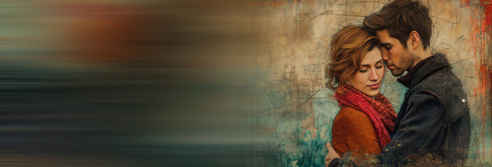 Loving couple in embrace, watercolour illuistration