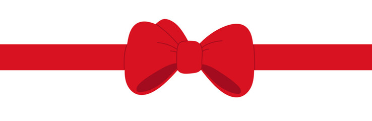 Red satin ribbon with tied bow for holiday decoration. Christmas gift wrap element. Flat vector illustration isolated on white background.
