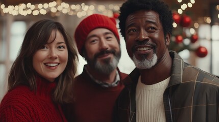 Three Friends Smiling Together During Festive Season