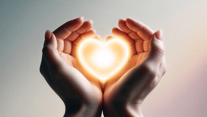 Fototapeta premium Hands cradle glowing heart, symbolizing love, care, and hope
