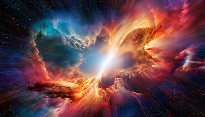 Obraz premium Supernova Remnant Expanding into Space with Colorful Gas Clouds and Dense Central Core