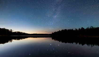 Fototapeta premium Time-Lapse of Sky Showing Constellation Movement Over Calm Lake at Night