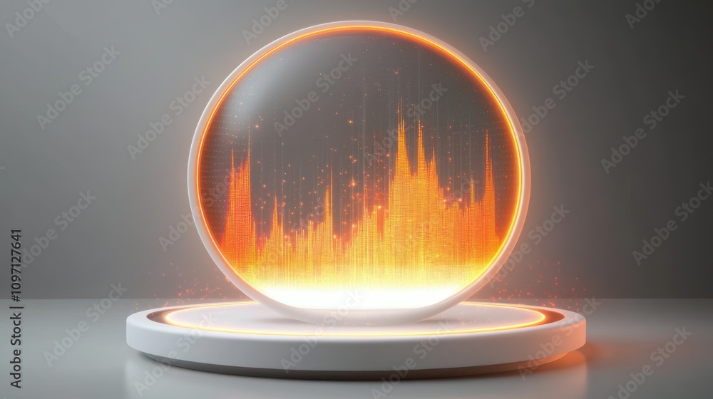 Poster a glowing orb displays a vibrant sound wave visualization in orange hues.