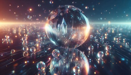 Fototapeta premium Floating crystal orbs reflecting prismatic lights, with surreal futuristic touch