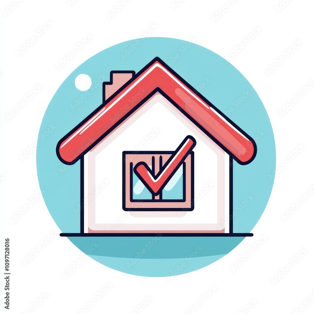 Poster a house icon with a checkmark, representing approval and the assurance property insurance coverage.