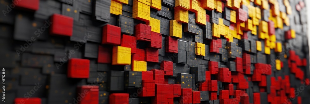 Poster Abstract arrangement of colorful wooden blocks in a textured pattern.