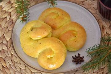 Saffron buns.  Traditional Swedish pastries.