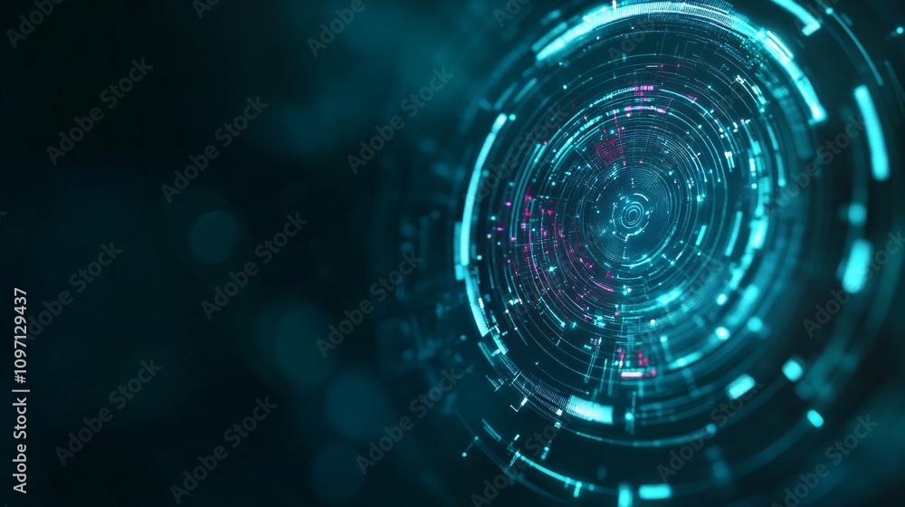 Aufkleber futuristic digital technology circle interface in dark turquoise and pink colors. abstract tech back