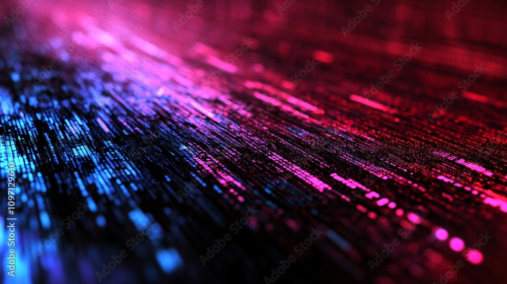 Poster digital fiber optic network with pink and blue neon lights. abstract technology background with glow