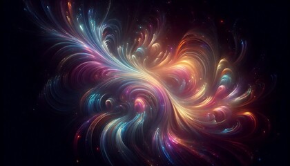 Soft holographic textures swirling with prismatic light on black background