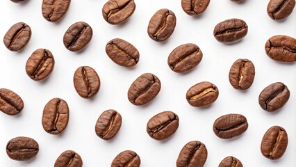 Naklejka premium many coffee beans top view isolated on white background