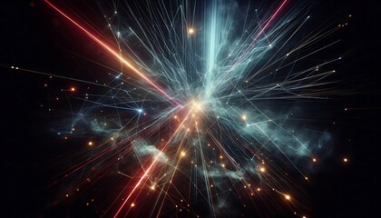 Naklejka premium Dynamic laser beams crisscrossing in dark, smoky environment, creating cyberpunk vibe