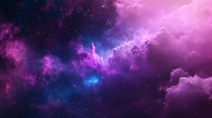 Mystic cosmic nebula with vibrant purple and blue colors in deep space. Colorful galaxy background with bright stars and cosmic clouds for astronomy wallpaper with copy space