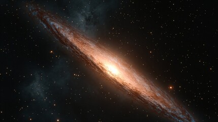 Stunning spiral galaxy in deep space with bright glowing center. Majestic Andromeda galaxy view...