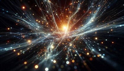 Abstract network of glowing dots and lines forming dynamic, futuristic web