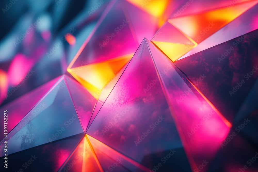 Poster abstract image of illuminated geometric shapes with vibrant colors.
