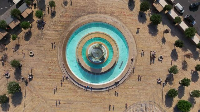 Drone view of Triton fountain before Valletta entrance, Maltese island