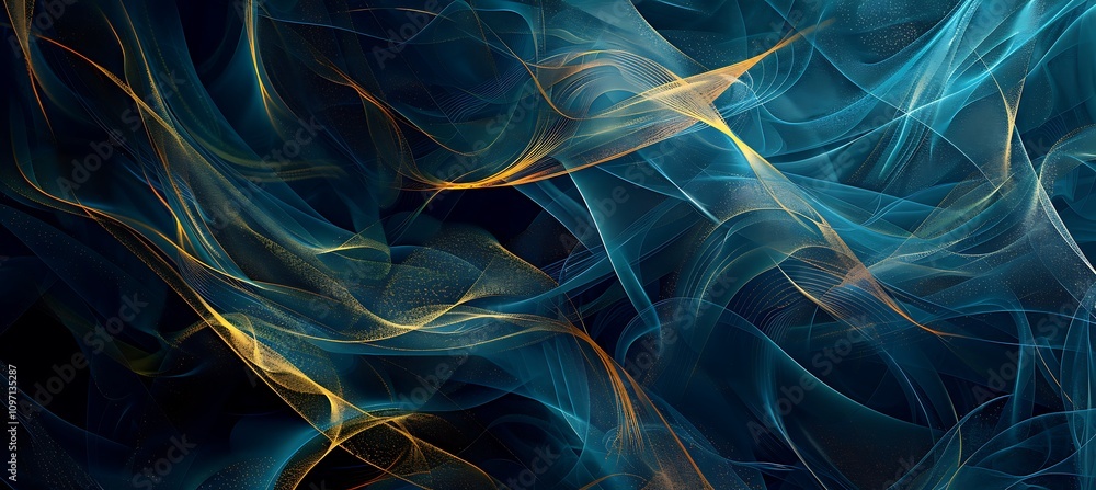 Poster Elegant Golden and Deep Blue Abstract Waves Creating a Dynamic and Captivating Visual Experience for Digital Artworks
