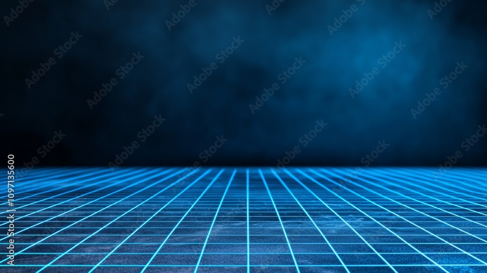 Poster a three-dimensional depiction of a virtual reality space with stars on a dark backdrop.