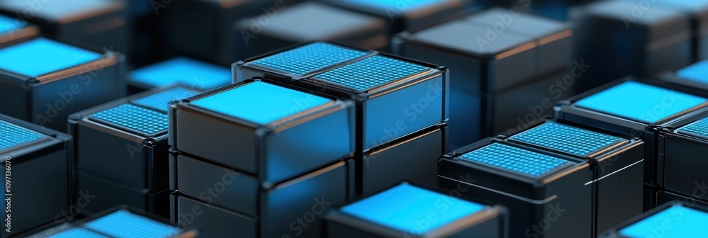 Aufkleber a close-up of 3d cubes with blue accents, creating a tech-inspired abstract design.