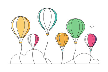 Hot Air Balloon Festival Line Coloring Page Vector