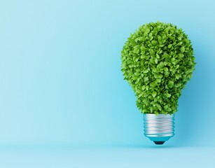 An environmentally-themed 3D background showcasing a green light bulb for Environment Day and Earth Day, emphasizing sustainable development, ecological balance, and environmental protection, with
