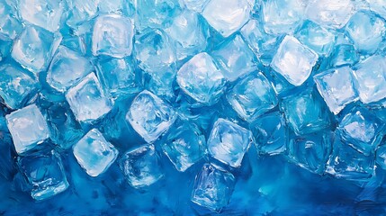A refreshing image of ice cubes, rendered in cool blues and whites.  The texture and light play beautifully together, creating a vibrant and cool image.