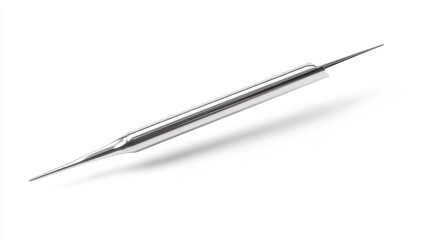 A metallic needlelike instrument is shown against a white background