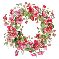 A watercolor painting of Ornamental Strawberry wreath, isolated on a white background. Ornamental Strawberry vector.