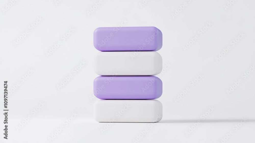 Poster A minimalist stack of rectangular blocks in purple and white colors.
