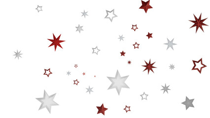A black background with a scattering of red and white stars, creating a festive and cosmic design.