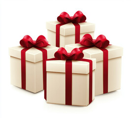 Fototapeta premium Gift boxes with red ribbons, isolated on a white background