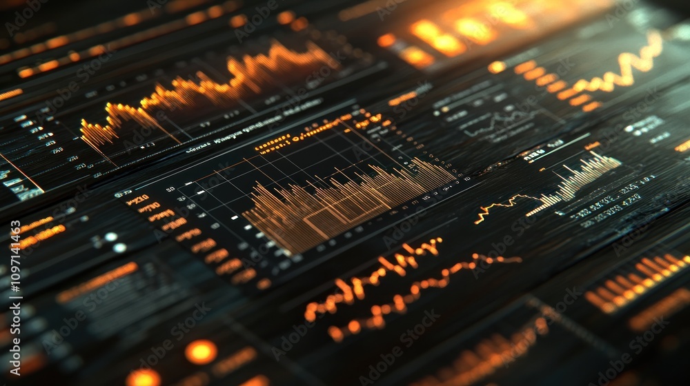 Aufkleber A collection of digital data visualizations showcasing various graphs and metrics.