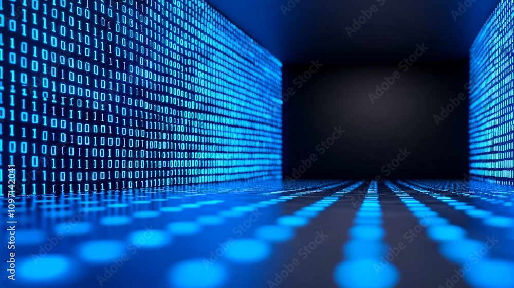 Poster abstract virtual reality background featuring a futuristic cyber space environment with a grid of di