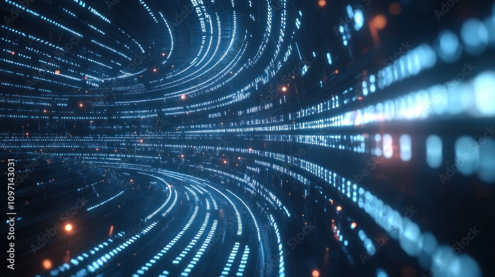 Aufkleber a futuristic digital tunnel with glowing lines and lights, representing data flow.