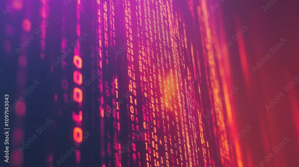 Poster abstract digital code streaming in red and orange hues