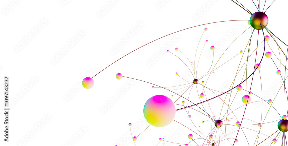 Poster gene lines and nodes, biological gene structure, 3d rendering.