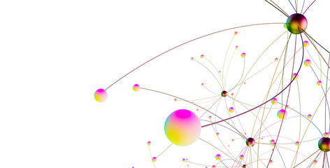 Gene lines and nodes, biological gene structure, 3d rendering.