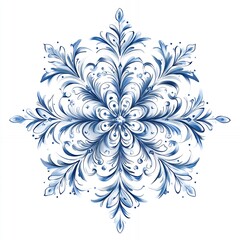 Obraz premium Intricate Blue Floral Design Showcasing Delicate Patterns and Symmetrical Shapes Against a White Background