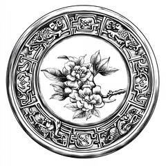 Elegant Floral Design Featuring Intricate Details on a Decorative Plate Inspired by Traditional Craftsmanship