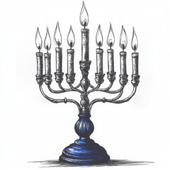 Fototapeta premium Hanukkiah, Hannukah Menorah with Candles, Winter Holidays, Festival of Lights, Isolated, AI Generated