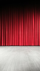Red curtain backdrop in a theater setting ready for a performance at evening showtime