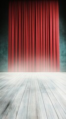 Red curtain backdrop in a theater setting ready for a performance at evening showtime