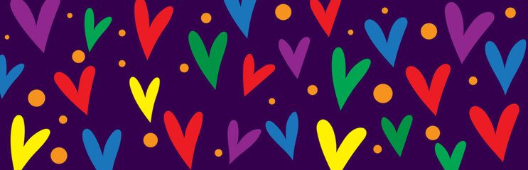 Bright Colorful Abstract Hearts. Vector Background. Pop Art Style Vector Pattern for Love, Pride and Celebration Theme